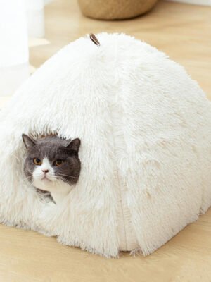 Fluffy Plush Cave Cat Bed